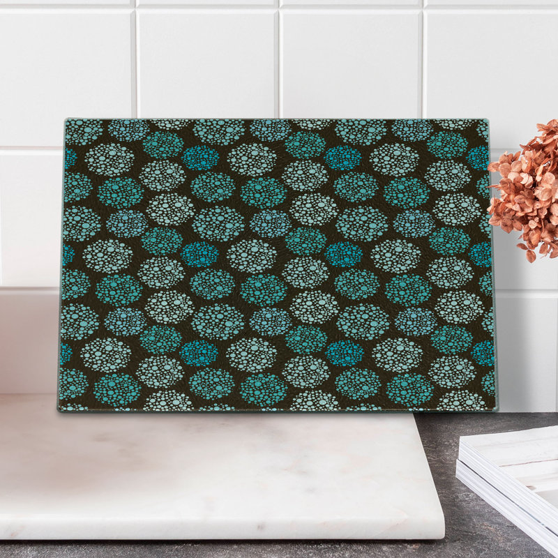 Planche à découper Ambesonne en verre trempé brun et bleu à pois et cercles brun turquoise blanc