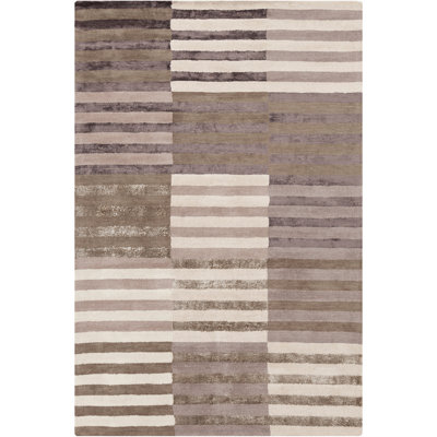 Yiwei Authentic Hand-Tufted Handmade Beige, Cream & Tan Contemporary Abstract Striped Wool Area Rug