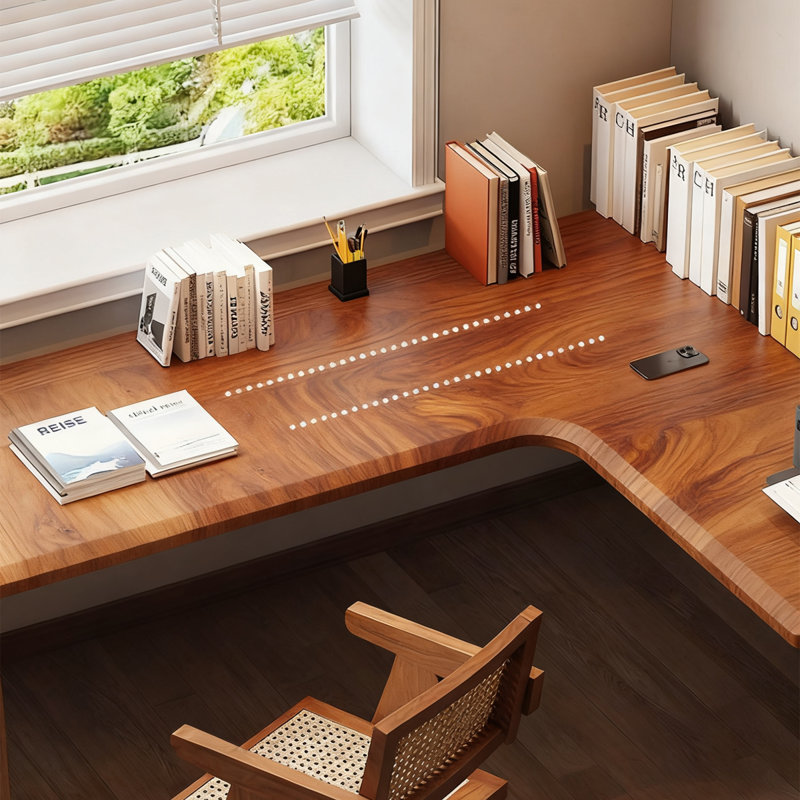 Bureau en bois massif en forme de L brun noisette, H 29,53 po x l 78,74 po x P 47,24 po, Retour à droite