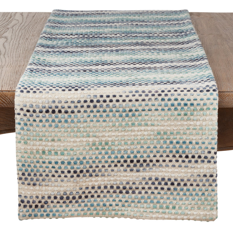 Chemin de table en mélange de coton Fraser avec motif confettis, Bleu / vert / crème