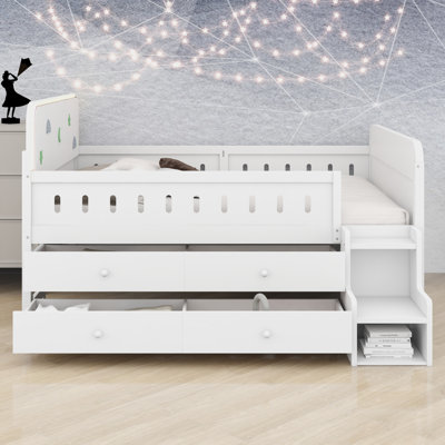Wooden Platform Bed With LED Lights And Storage Drawers