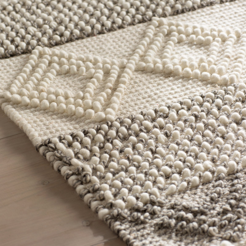 Jacques Hand Woven Wool/Cotton Striped Rug in Gray/Ivory, Rectangle 5' x 8'