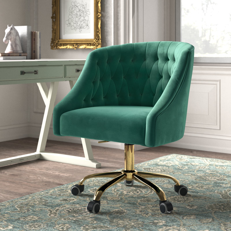 Chaise de travail en velours Doreen, Velours vert