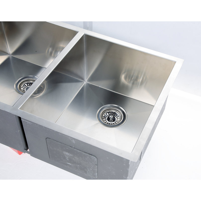 32 " L Drop-In Double Bowl Stainless Steel Kitchen Sink, Brushed Stainless Steel