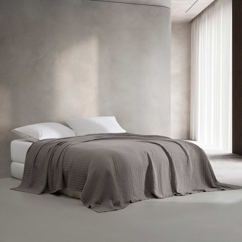 Calvin Klein Essential Garment Washed Solid Reversible Cotton Coverlet, Queen Coverlet, Plum