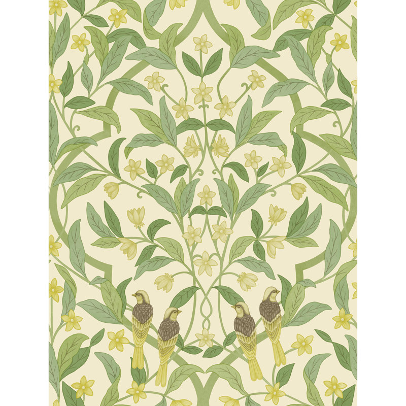Floral Wallpaper Roll, Chartreuse/Green/White