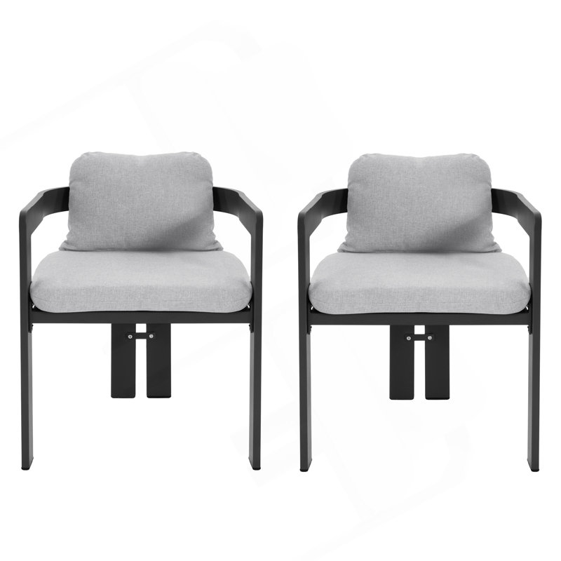 Chaise de patio d'extérieur en aluminium Pula, ensemble de 2, finition noire avec coussin gris