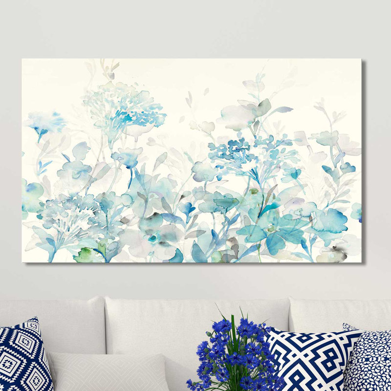 «Translucent Garden Blue», reproduction de peinture à l'aquarelle sur toile, H 18 po x l 30 po x P 1 po, Toile tendue