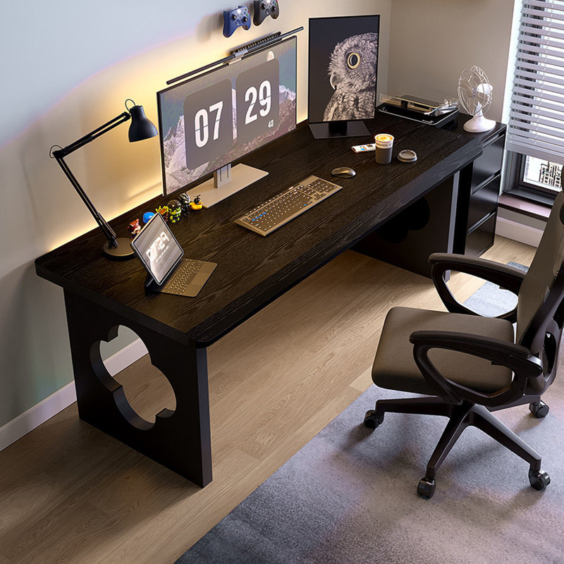 Bureau rectangulaire en bois massif noir, 29.53"H×55.12"L×23.62"W