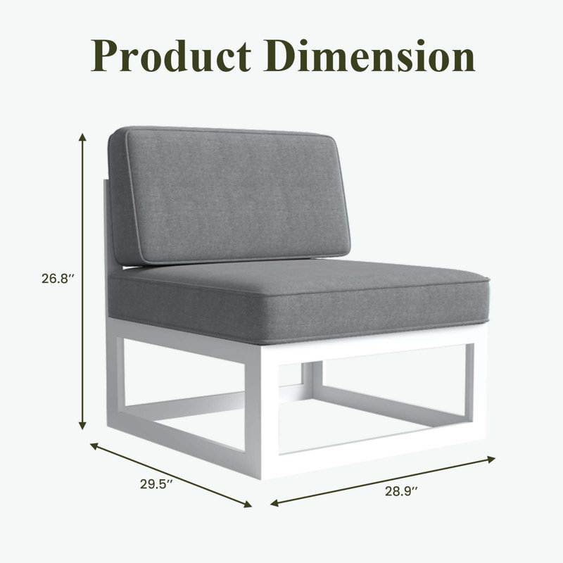 Outdoor Armless Lounge Chair, Dark Grey, White