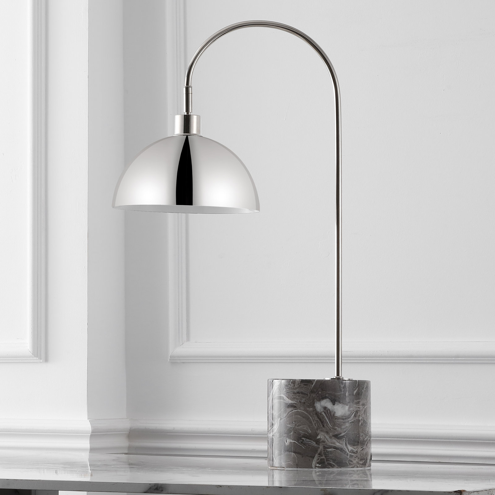 Genuine Marble Table Lamp, Silver, Silver/Gray
