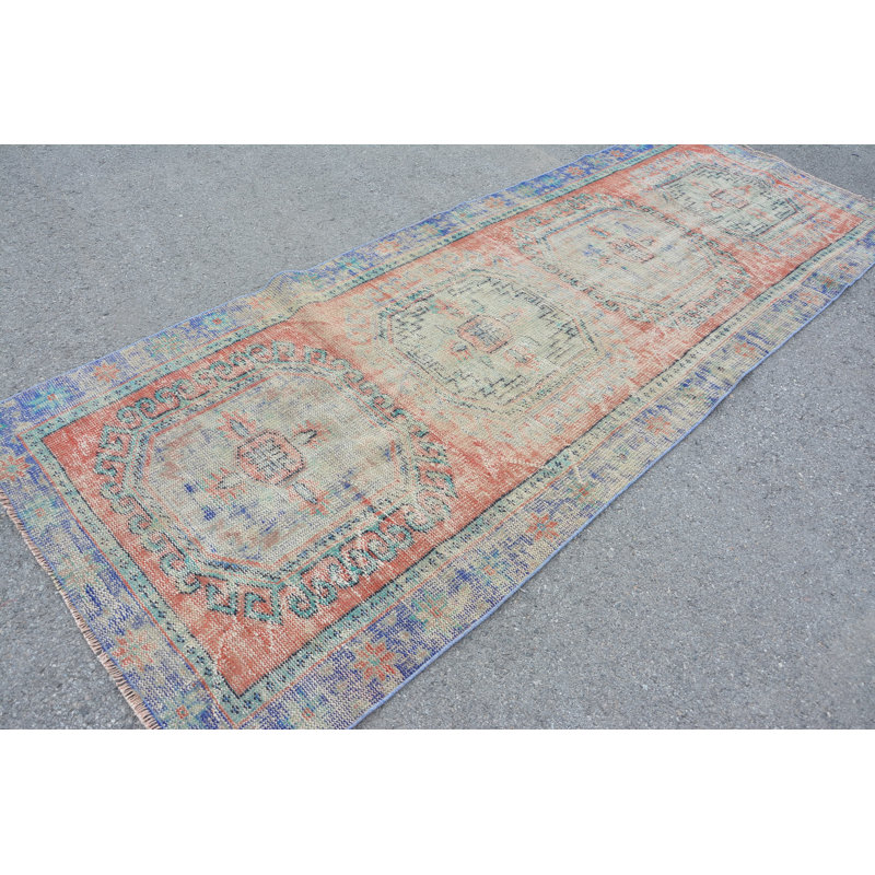 Tapis rétro, tapis bleu, tapis bohème, tapis turcs, tapis de couloir de 4,1 x 10,8 pi, tapis de décoration intérieure