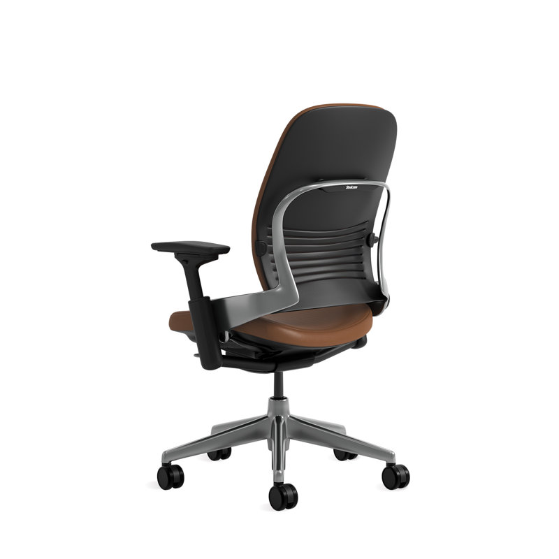 SteelcaseLeap Leather Task Chair, Hard Floor, Saddle, Polished Aluminum