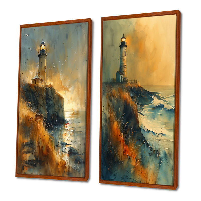 Ensemble de 2 pièces d'art mural gris et gris Stormy Cliff, H 28 po x l 24 po, Impression encadrée, Brun