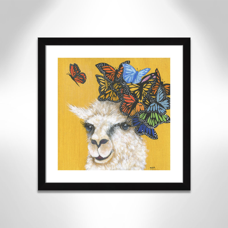 Art sur toile llama, H 24,5 po x l 24,5 po x P 0,625 po, Cadre noir