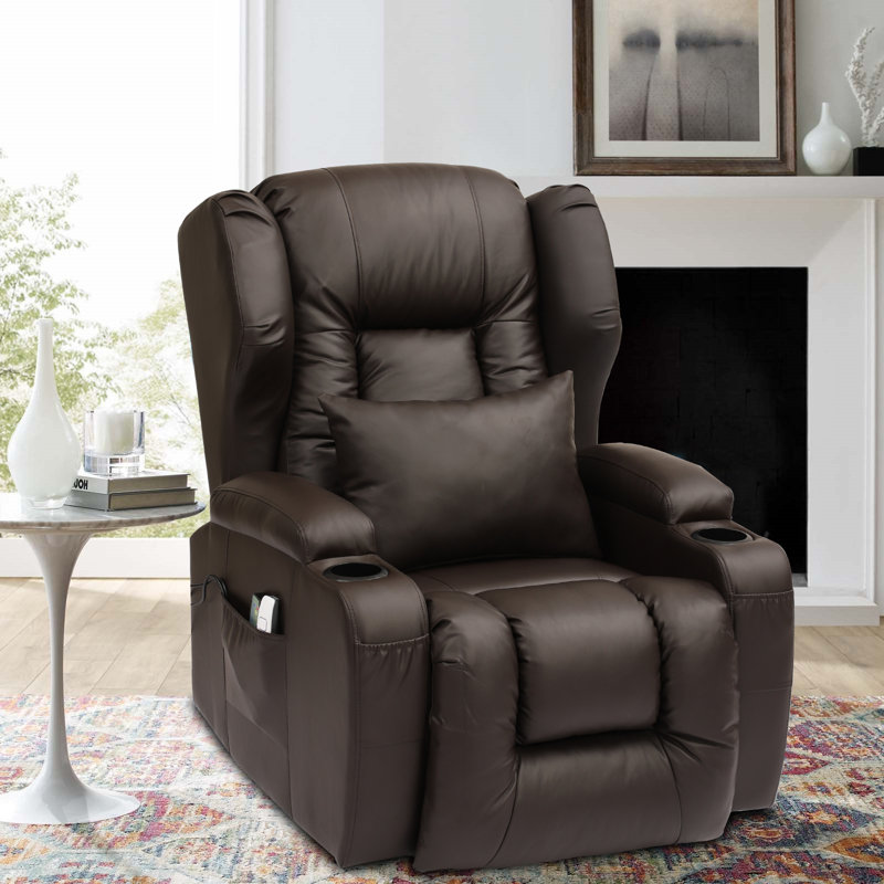 Fauteuil de massage chauffant en similicuir, Similicuir brun