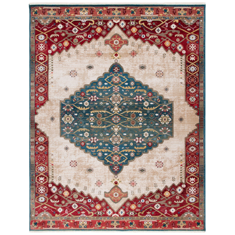 Tapis vert foncé / rouge Kurtz, Rectangle 8 pi x 10 pi