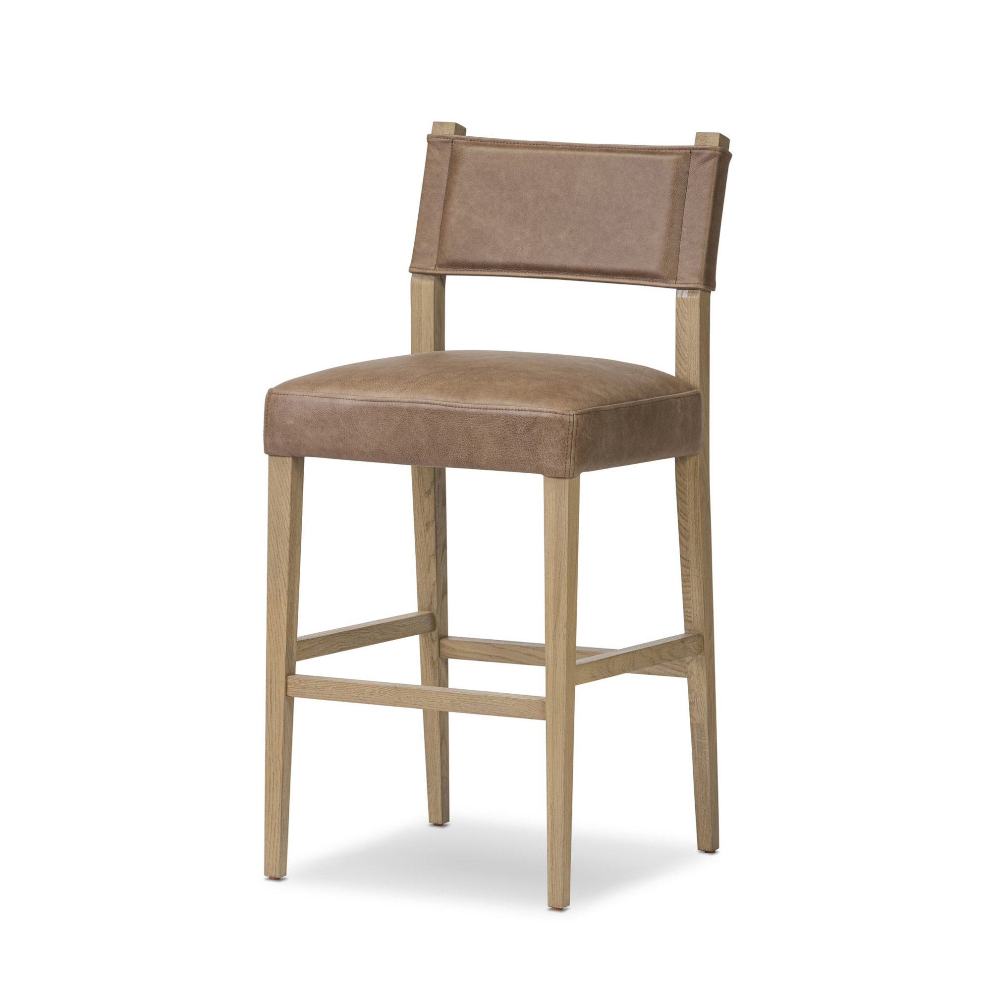 Lorretta Leather Stool, Bar Stool (29.92" Seat Height), Palermo Cigar/Genuine Leather, Light Oak