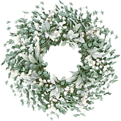 Couronne de verdure artificielle pour la porte d'entrée 22 pouces couronne de buis avec agneaux floqués oreille baies blanches pour le printemps été maison de campagne décorative d'intérieur