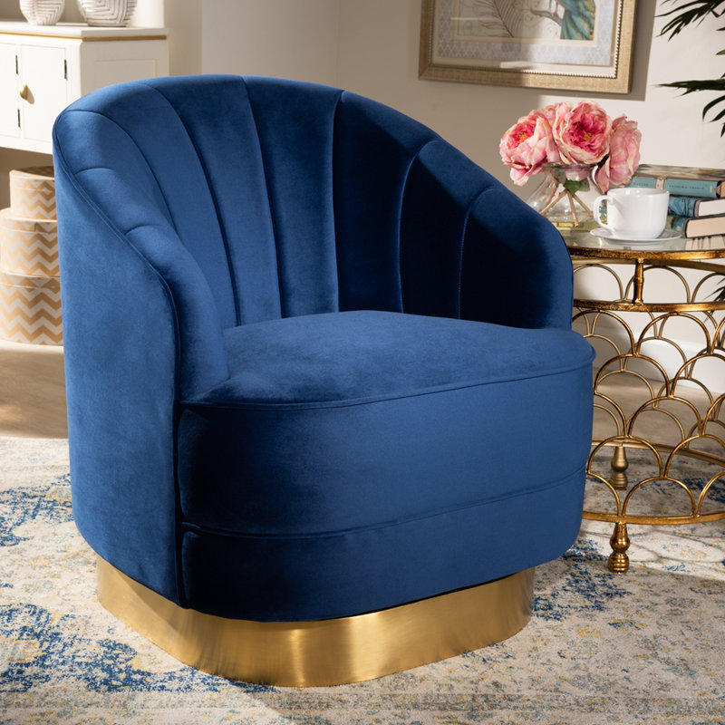 Krail Velvet Swivel Barrel Chair, Royal Blue