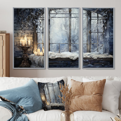 Blanc et gris antique campagne charmante de fenêtre - art mural fenêtres de ferme