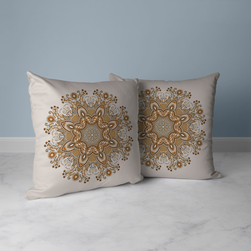 Coussin décoratif intérieur / extérieur Celestial Circles, H 20 po x l 20 po, Brun / Beige