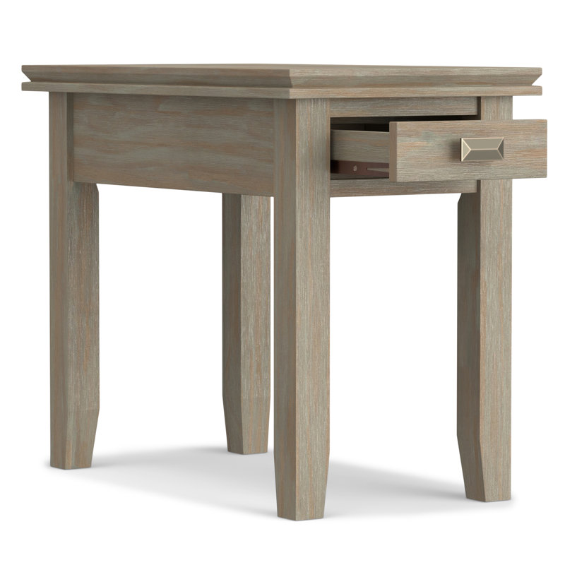 Artisan Solid Wood Transitional Narrow Rectangular End Table with Drawer and Tapered Legs, Medium Auburn Brown