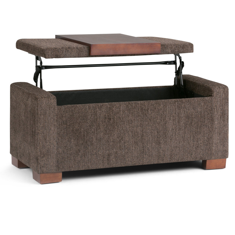 Bretton 42"W Upholstered Polyester Fabric Transitional Rectangular Lift-Top Storage Ottoman with Tray Table Top