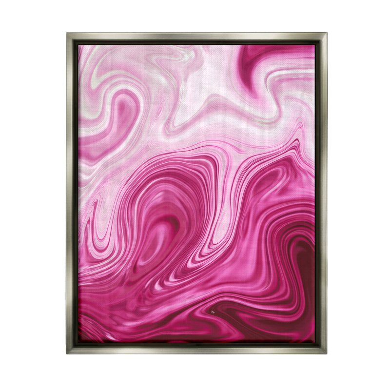 Tourbillons abstraits en marbre rose - impression, H 21 po x l 17 po x P 1,7 po, Cadre flottant gris lustré