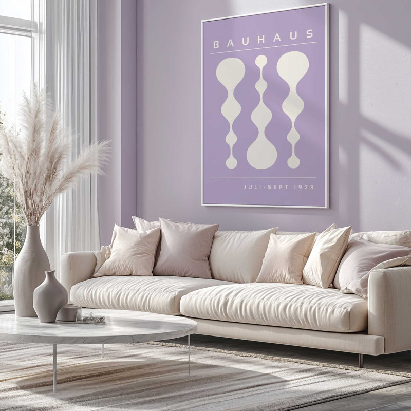 Purple Retro Bauhaus Poster II Print, Brushed Gold, 20" H x 16" W x 0.1" D