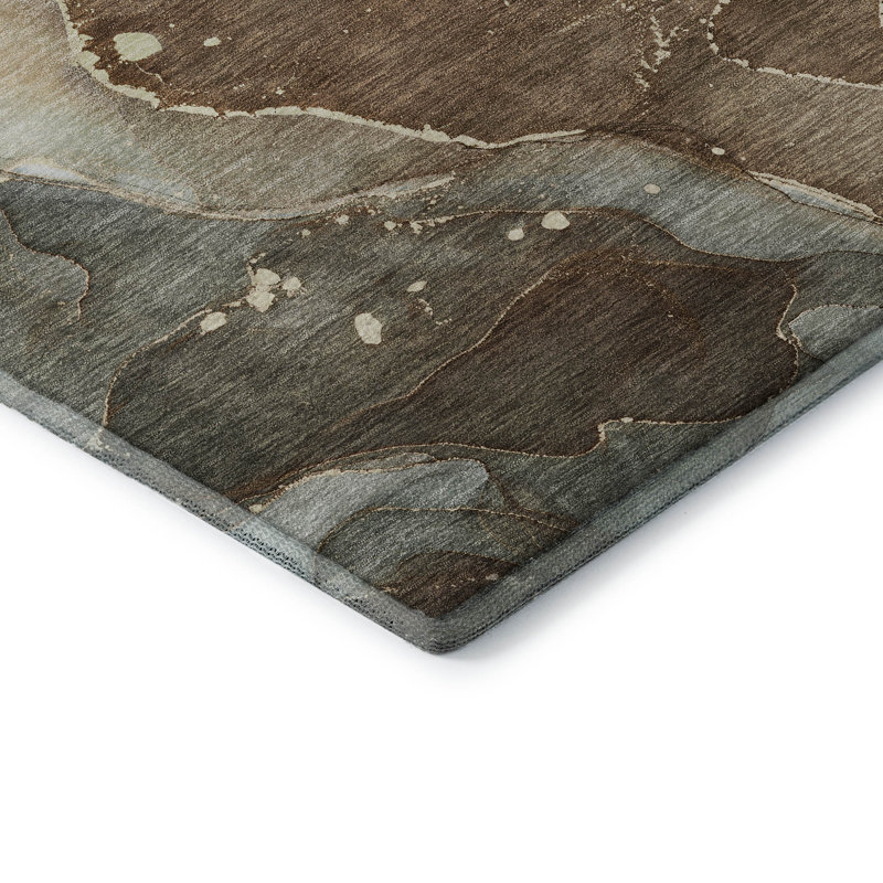 Premium Machine Washable Cerrito AMF522 Brown Rug, Rectangle 1'8" x 2'6"
