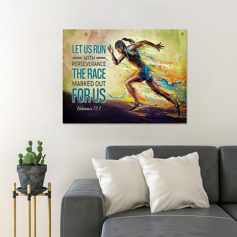 «A Run Girl - Let Us Run With Perseverance», reproduction d'art graphique sur toile tendue 1 pièce