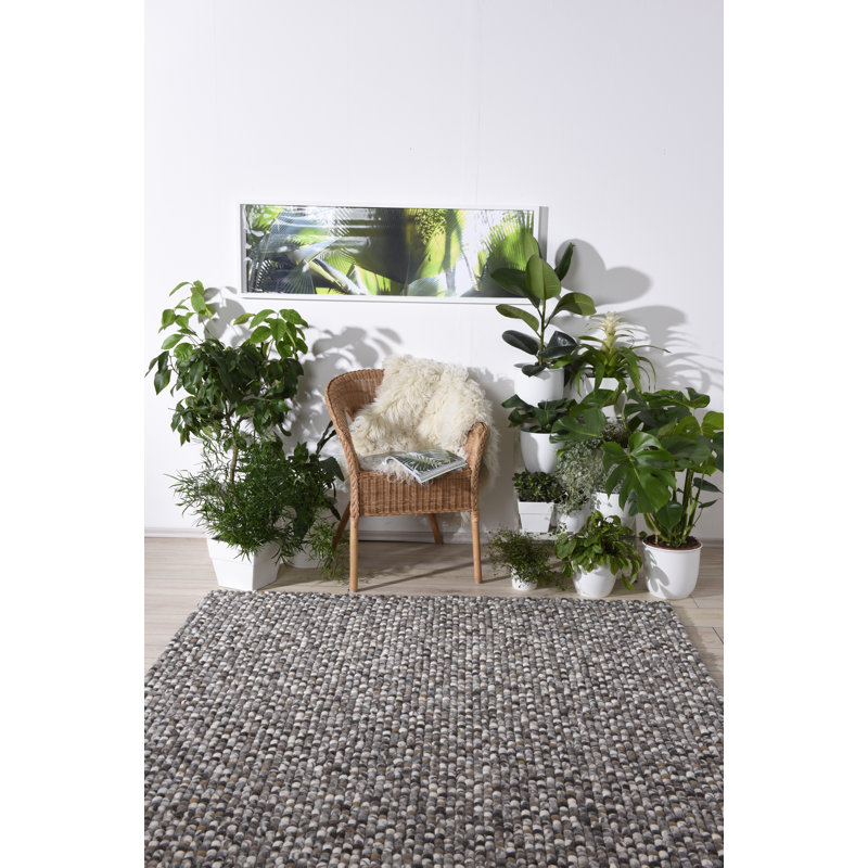 Lauge Hand Felted Wool Beige Rug, Rectangle 140cm x 200cm