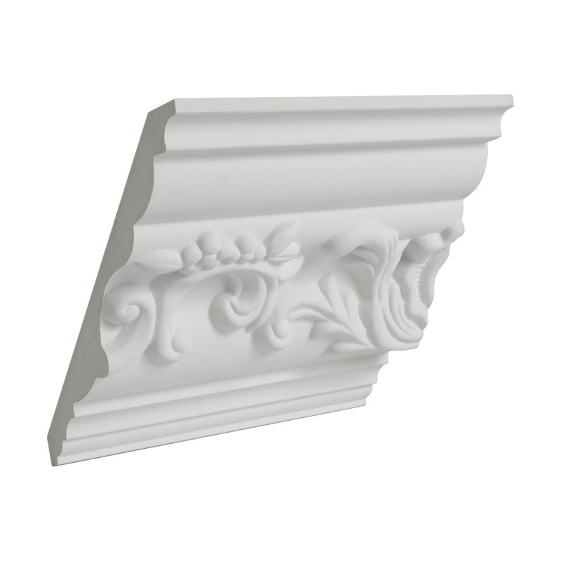 White Polyurethane Floral Crown Moulding Sample