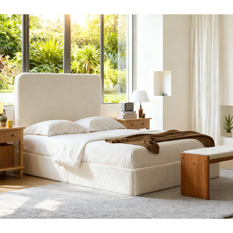 52" High Headboard Upholstered Bed, Ivory-Canter