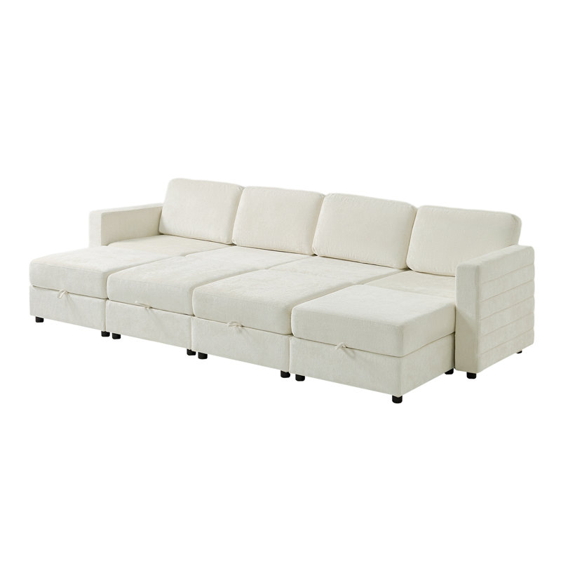 Tamariah Modern 316cm Wide 8-Seats Modular Storage Sofa With 4 Ottomans, Beige