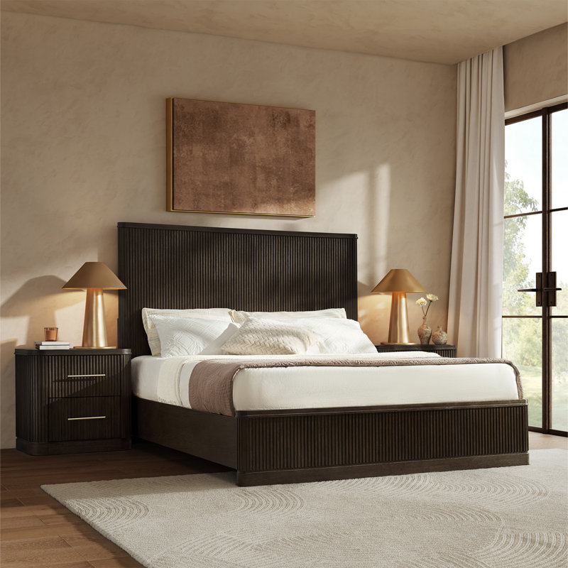 Graciana 60"H Modern Solid Wood Fluted Bed, King, Black