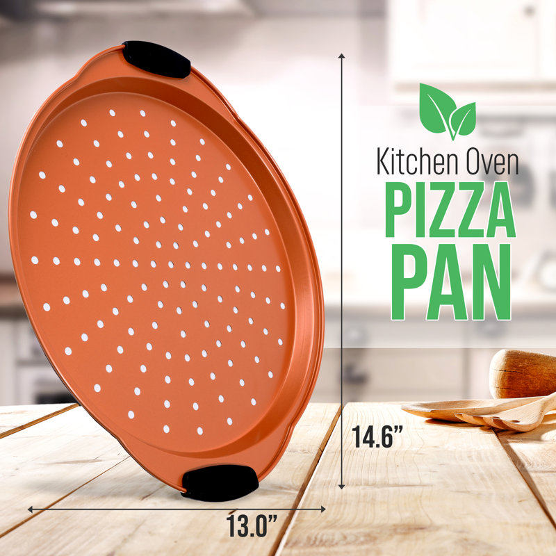 NutriChef Copper Non-Stick Pizza Tray with Silicone Handles