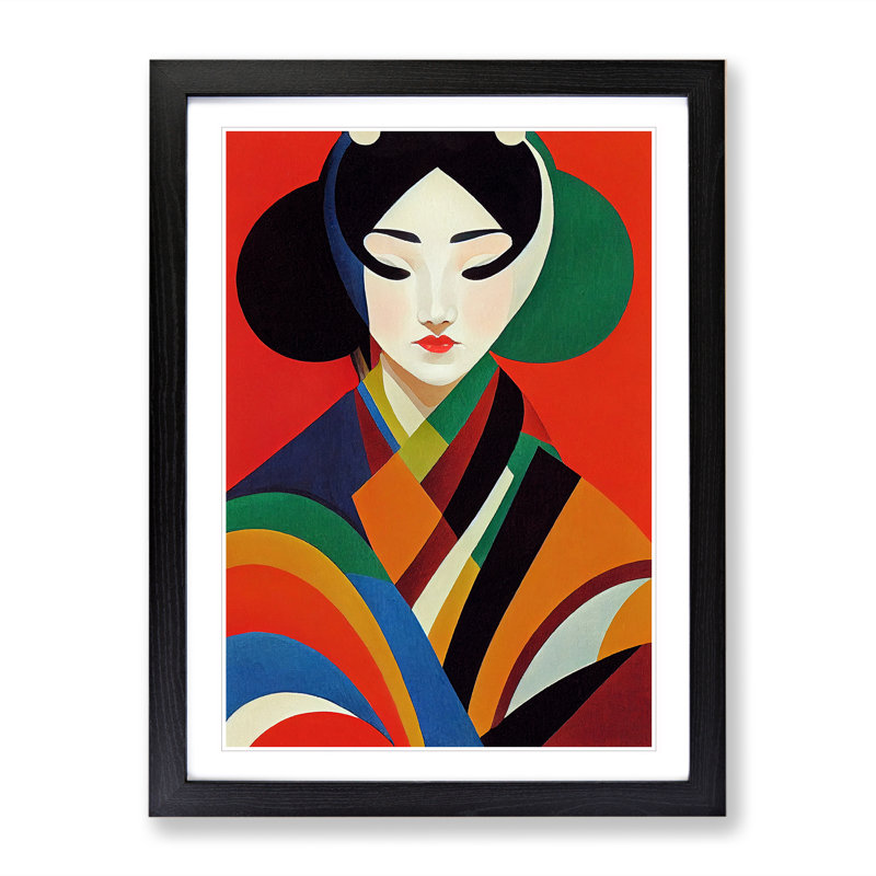 Geisha In Abstract No.5 - Single Picture Frame Print, Black, 46cm H x 34cm W x 2cm D