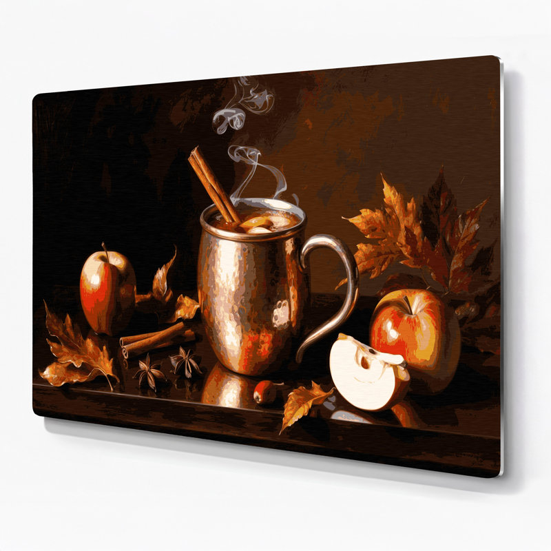 Art mural en métal brun de Noël avec pomme chaude et bâtons de cannelle, H 11 po x l 14 po