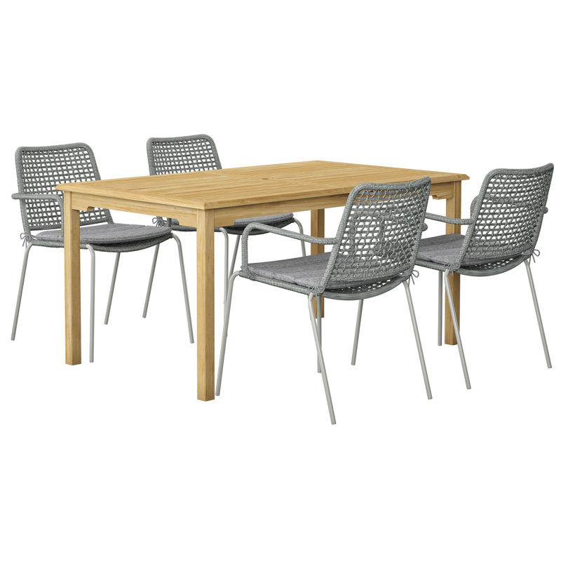 Como 4 - Person Teak Patio Dining Set with Rectangular Table, Natural Wood