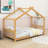 Twin Wood Platform Bed With House-Shaped Roof Design-861188600