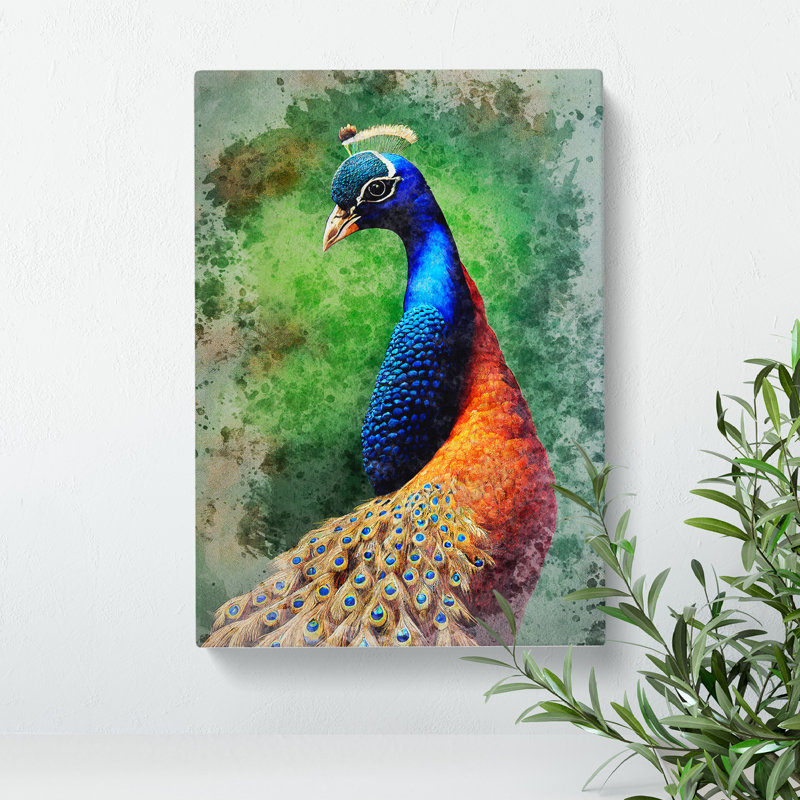 Peacock In Watercolour No.4 - Wrapped Canvas, 60cm H x 40cm W x 3cm D