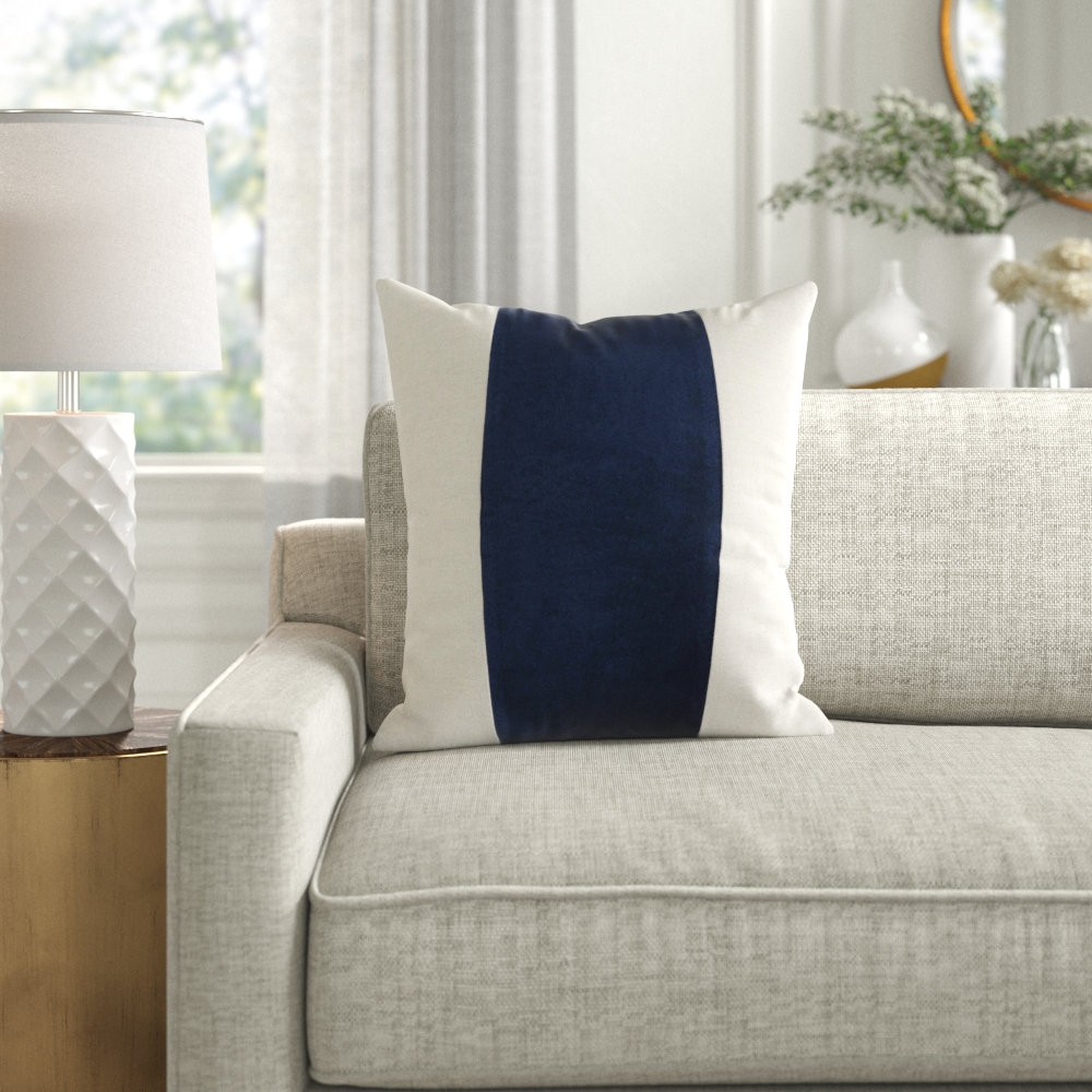 Kat Pillow Cover, 22" x 22", Navy/Ivory, Polyester/Polyfill