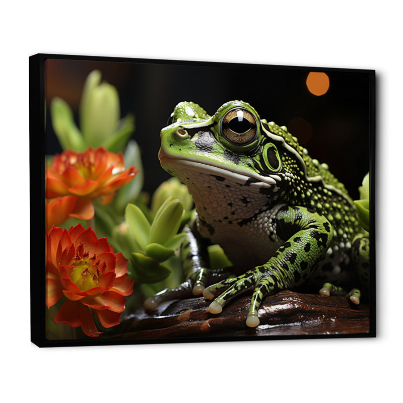 Grenouille amphibienne sérénade - impression, H 30 po x l 40 po x P 1,5 po, Cadre flottant noir