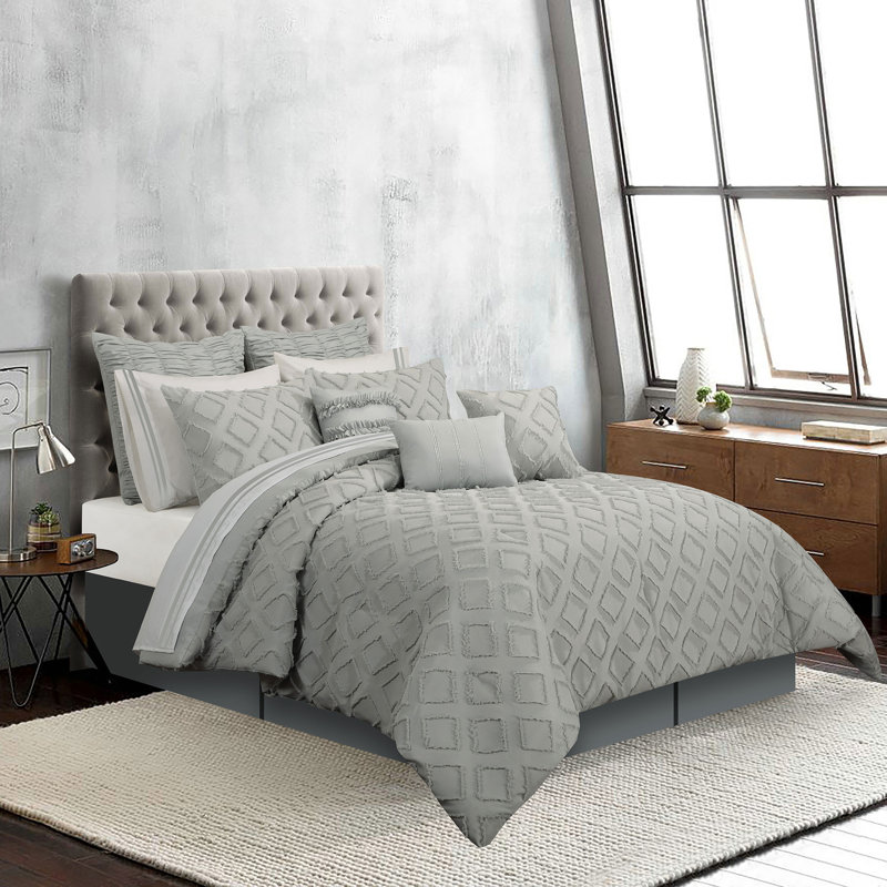 Marysa Polyester Comforter, King Comforter + 6 Additional Pieces, Gray