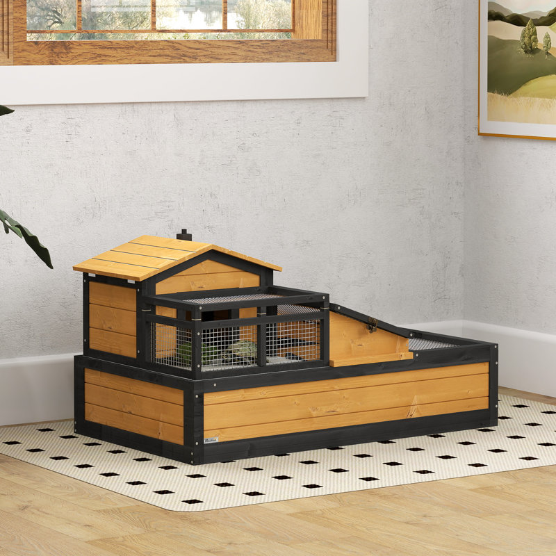 Wooden Tortoise House Indoor Outdoor with Balcony Tray Openable Roof