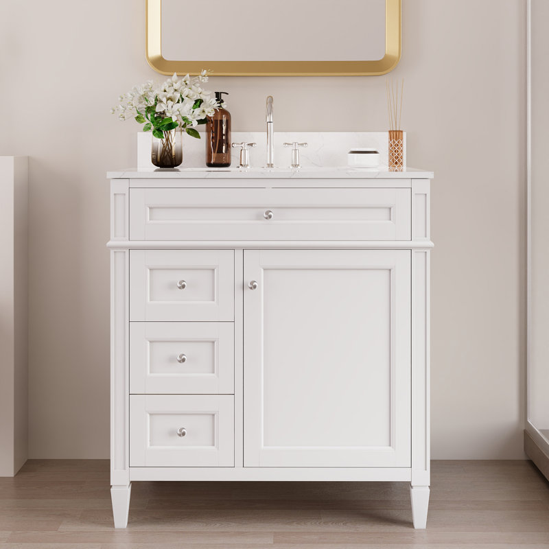 30'' Fully Assembled Single Bathroom Vanity with Backsplash, 2 Colors Available White / Light Gray, White