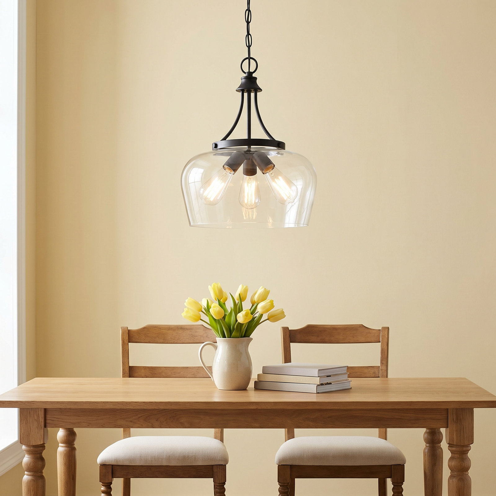 Breena Dimmable 3-Light Pendant, Matte Black, Clear