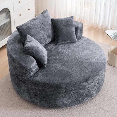 Chenille Fabric 360 Swivel Barrel Chair Fluffy Modern Sleeper for Living Room, Bedroom, Reading Room and Lounge